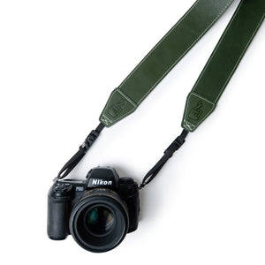 Olive Green Leather Camera Strap with Quick Release