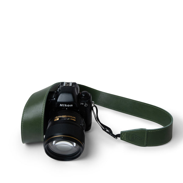 Nikon F5 Camera with Green Leather Camera Strap by Lucky Straps