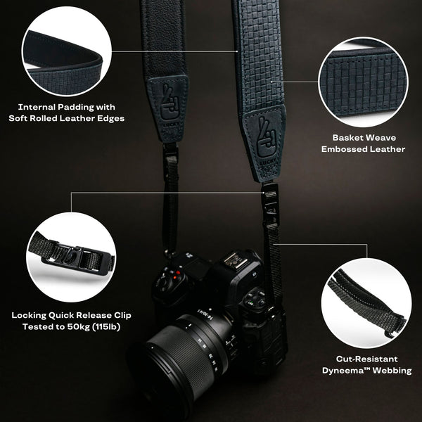 Black Leather Camera Strap Australian MAde