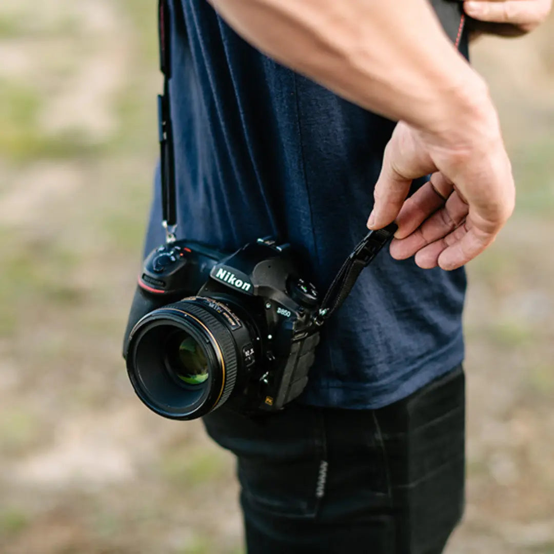 Photographer using Quick Release System on Lucky Camera Strap