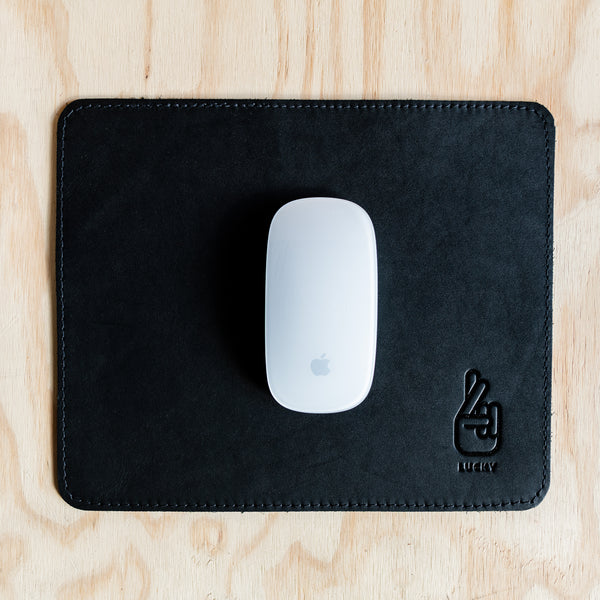 Mouse Pad - Black Leather (8 Stitching Colours)