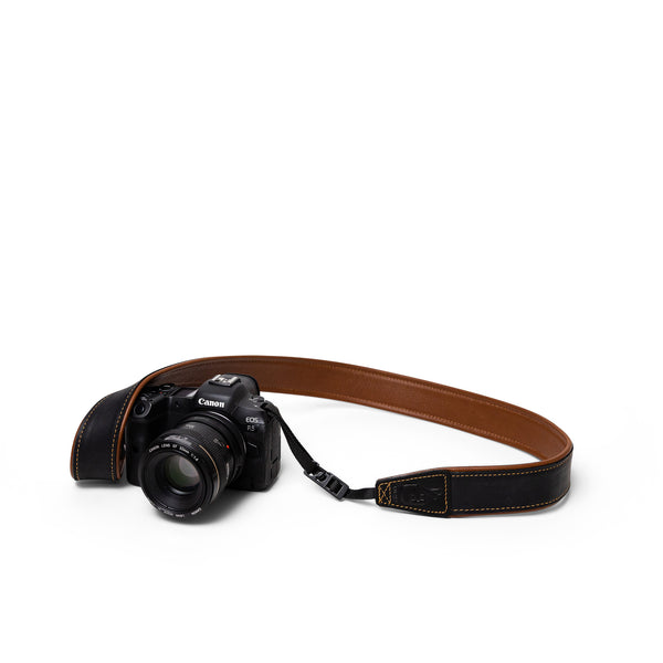 Deluxe 45 Padded Camera Strap - Black/Tan Leather