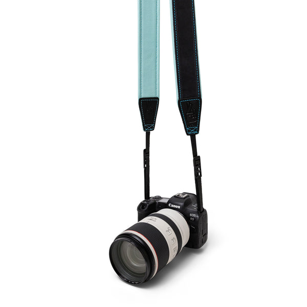 Deluxe 45 Padded Camera Strap - Black/Teal Leather