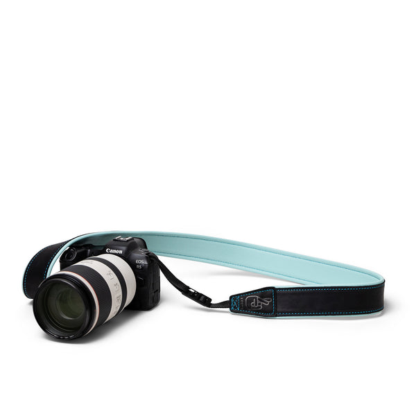 Deluxe 45 Padded Camera Strap - Black/Teal Leather