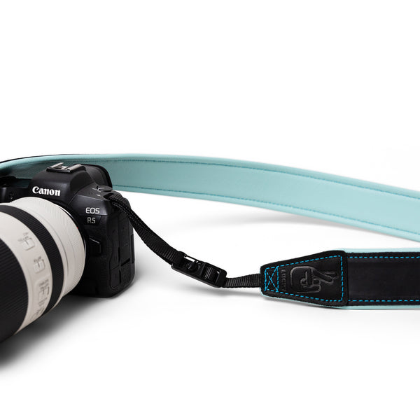 Deluxe 45 Padded Camera Strap - Black/Teal Leather