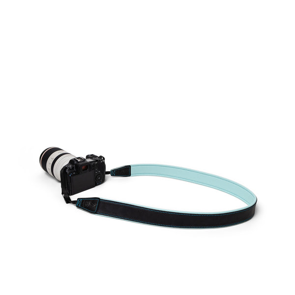 Deluxe 45 Padded Camera Strap - Black/Teal Leather