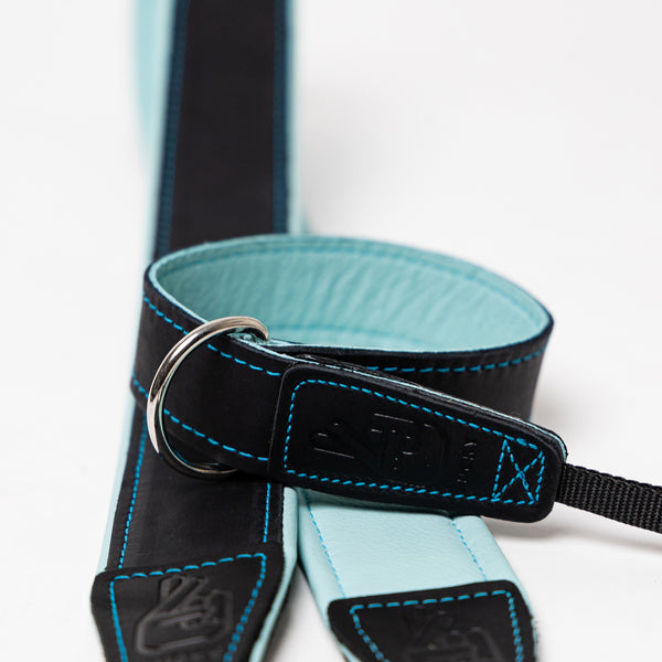 Deluxe 45 Padded Camera Strap - Black/Teal Leather