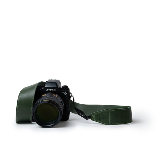 Green Leather Camera Strap Personalised Gift for Photographers by Lucky Straps